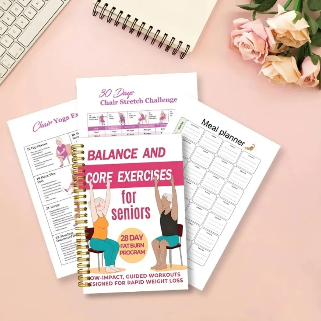 Fitness Journal Planner - Stoelyoga-oefenboek voor senioren, 50 pagina's, zittende